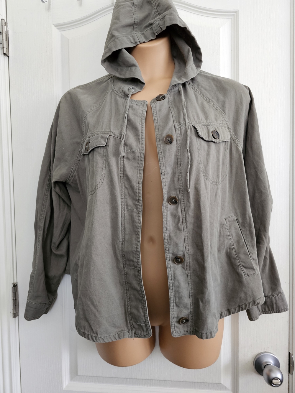Maurices Sz 1  Olive Utility Hooded Shirt Jacket